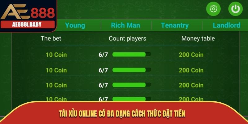 Tài xỉu online có đa dạng cách thức đặt tiền